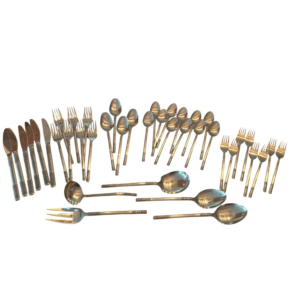 Oxford Hall Stainless Japan Flatware Set 39pc Woven Basketweave Silverware